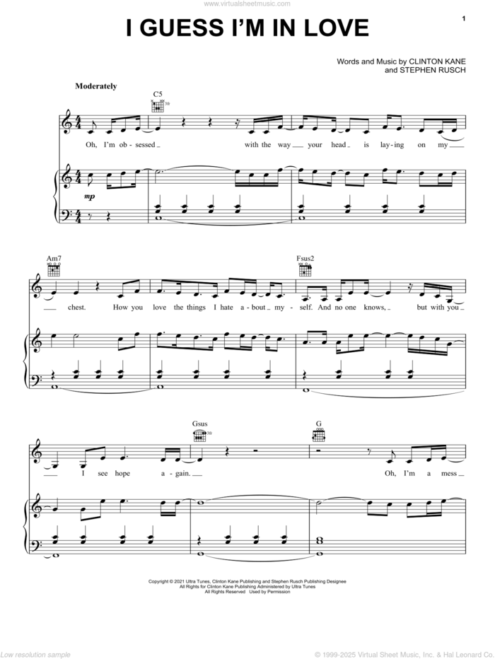 I Guess I'm In Love sheet music for voice, piano or guitar by Clinton Kane and Stephen Rusch, intermediate skill level