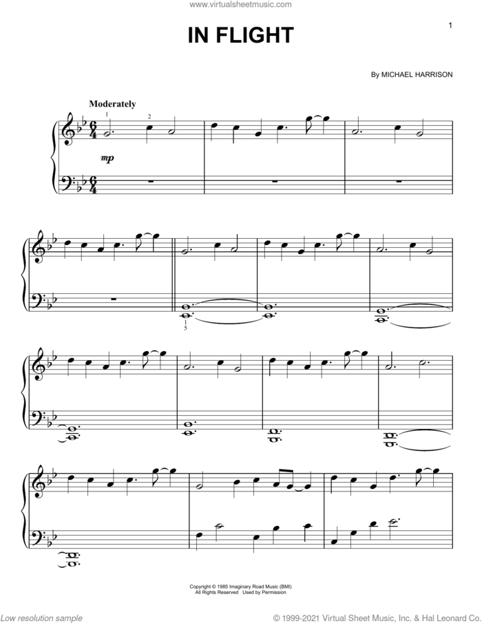 In Flight sheet music for piano solo by Michael Harrison, classical score, easy skill level