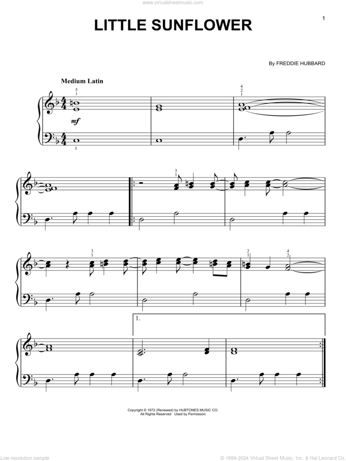 Little Sunflower sheet music for piano solo by Freddie Hubbard, beginner skill level