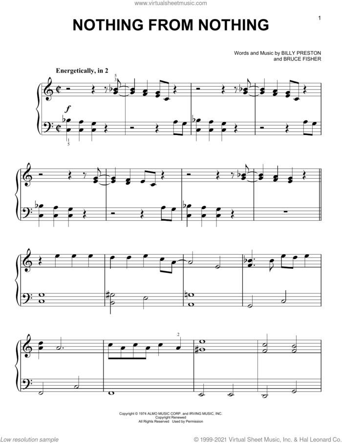Nothing From Nothing sheet music for piano solo by Billy Preston and Bruce Fisher, easy skill level