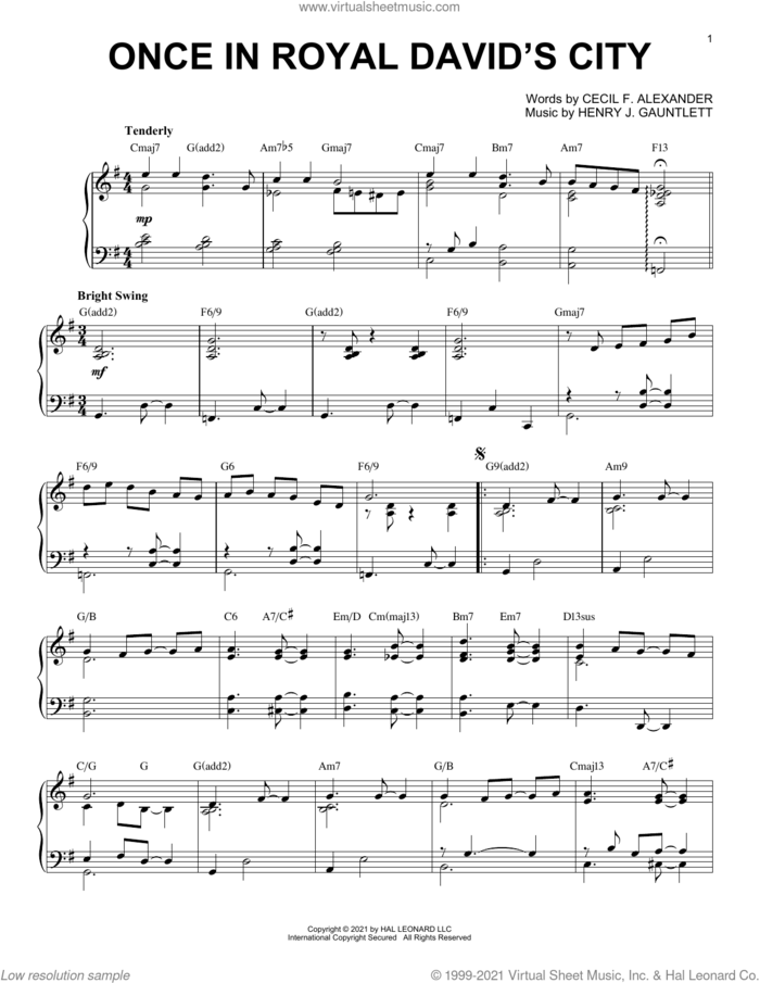 Once In Royal David's City [Jazz version] (arr. Brent Edstrom) sheet music for piano solo by Henry Gauntlett, Brent Edstrom and Cecil Alexander, intermediate skill level
