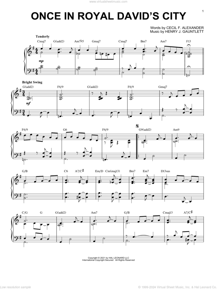 Once In Royal David's City [Jazz version] (arr. Brent Edstrom) sheet music for piano solo by Henry Gauntlett, Brent Edstrom and Cecil Alexander, intermediate skill level