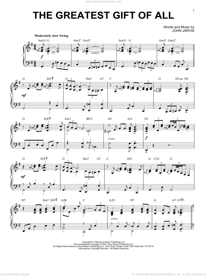 The Greatest Gift Of All [Jazz version] (arr. Brent Edstrom) sheet music for piano solo by Kenny Rogers and Dolly Parton, Brent Edstrom and John Jarvis, intermediate skill level