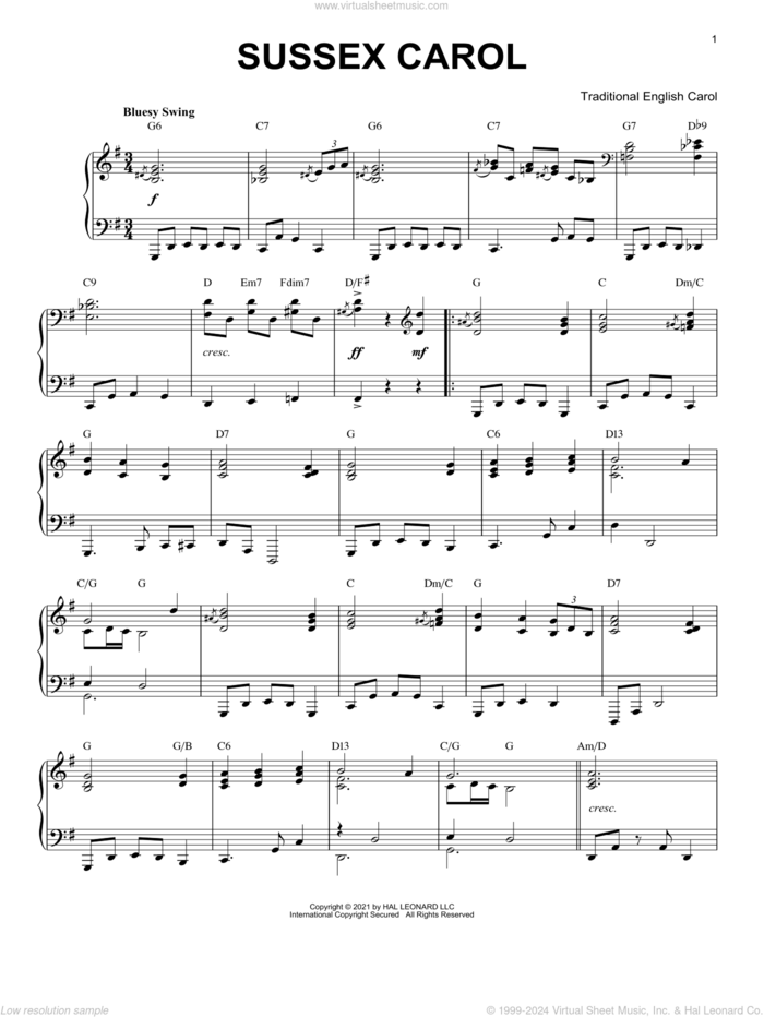 Sussex Carol [Jazz version] (arr. Brent Edstrom) sheet music for piano solo  and Brent Edstrom, classical score, intermediate skill level