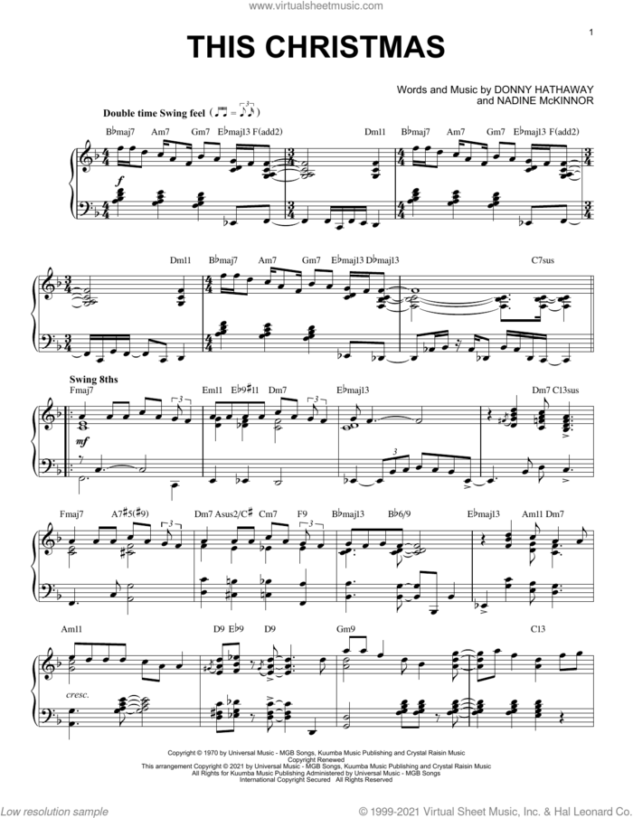 This Christmas [Jazz version] (arr. Brent Edstrom) sheet music for piano solo by Donny Hathaway, Brent Edstrom and Nadine McKinnor, intermediate skill level