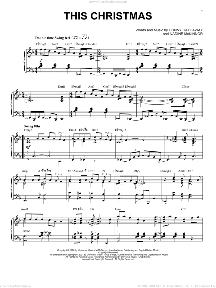 This Christmas [Jazz version] (arr. Brent Edstrom) sheet music for piano solo by Donny Hathaway, Brent Edstrom and Nadine McKinnor, intermediate skill level