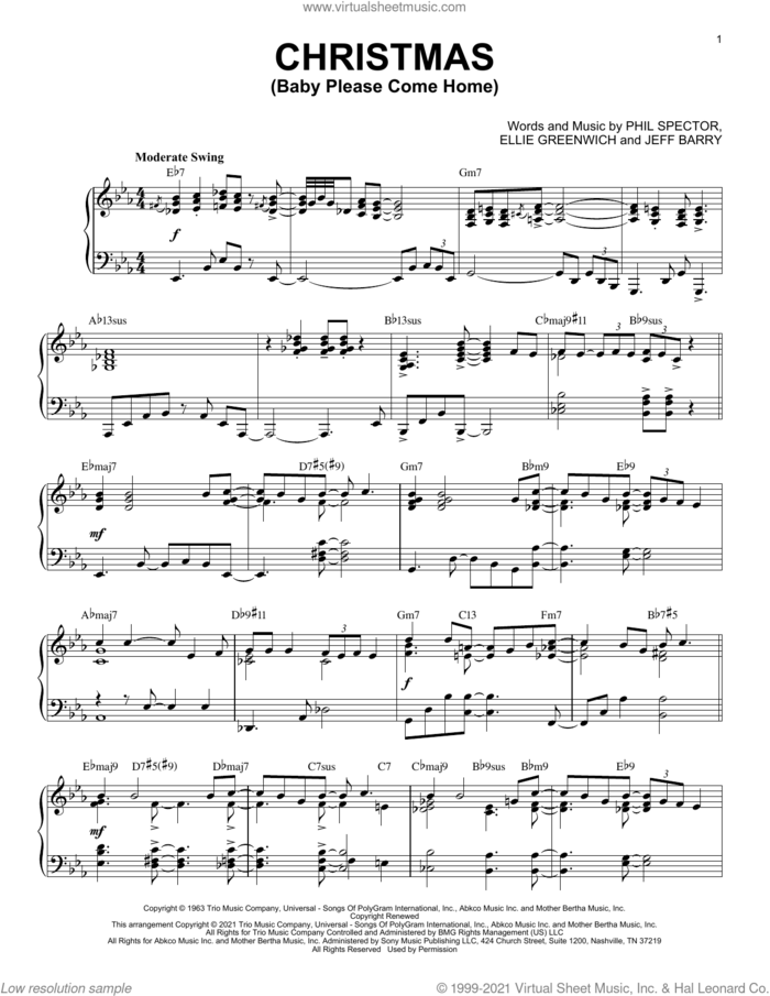 Christmas (Baby Please Come Home) [Jazz version] (arr. Brent Edstrom) sheet music for piano solo by Mariah Carey, Brent Edstrom, Ellie Greenwich, Jeff Barry and Phil Spector, intermediate skill level