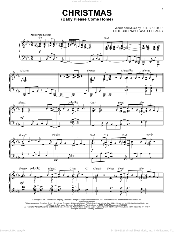 Christmas (Baby Please Come Home) [Jazz version] (arr. Brent Edstrom) sheet music for piano solo by Mariah Carey, Brent Edstrom, Ellie Greenwich, Jeff Barry and Phil Spector, intermediate skill level