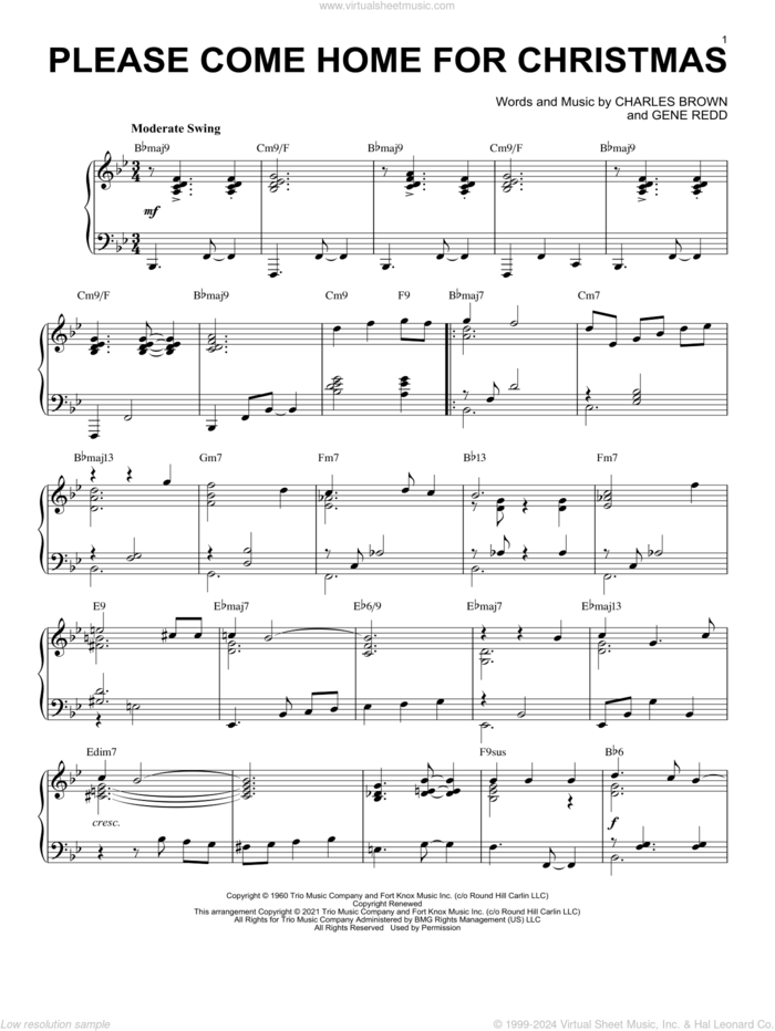 Please Come Home For Christmas [Jazz version] (arr. Brent Edstrom) sheet music for piano solo by Charles Brown, Brent Edstrom, The Eagles and Gene Redd, intermediate skill level