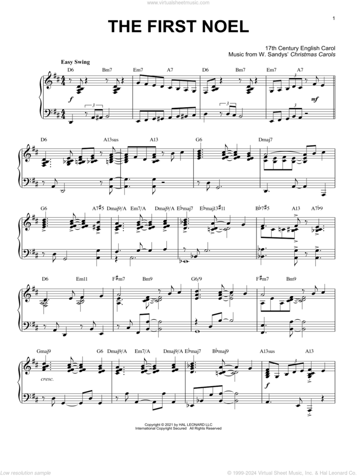 The First Noel [Jazz version] (arr. Brent Edstrom) sheet music for piano solo by W. Sandys' Christmas Carols, Brent Edstrom and Miscellaneous, intermediate skill level