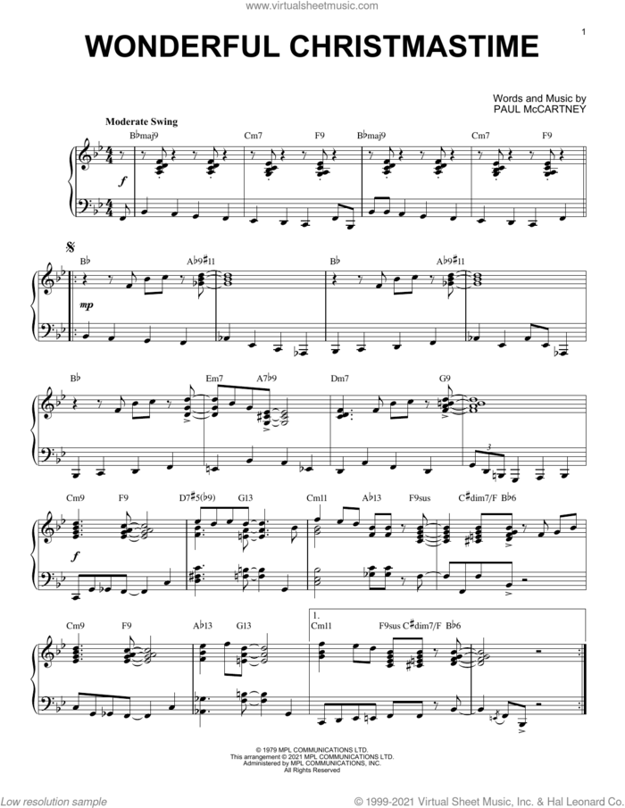 Wonderful Christmastime [Jazz version] (arr. Brent Edstrom) sheet music for piano solo by Paul McCartney, Brent Edstrom and Eli Young Band, intermediate skill level
