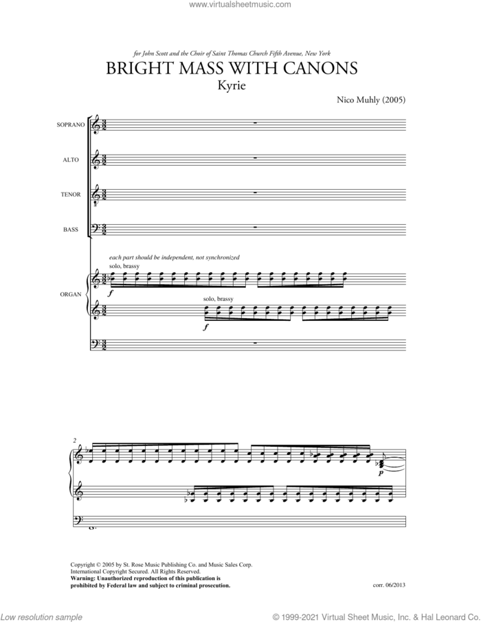 Bright Mass With Canons sheet music for choir (SATB: soprano, alto, tenor, bass) by Nico Muhly, classical score, intermediate skill level