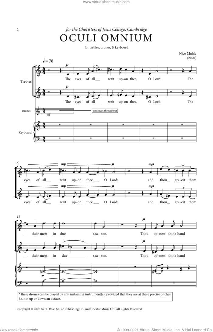 Oculi Omnium (Jesus College) sheet music for choir (2-Part) by Nico Muhly, classical score, intermediate duet