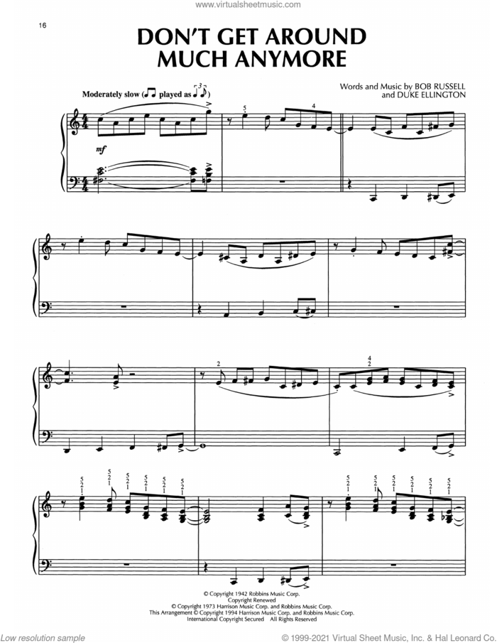 Don't Get Around Much Anymore (arr. Bill Boyd) sheet music for piano solo by Duke Ellington, Bill Boyd and Bob Russell, intermediate skill level