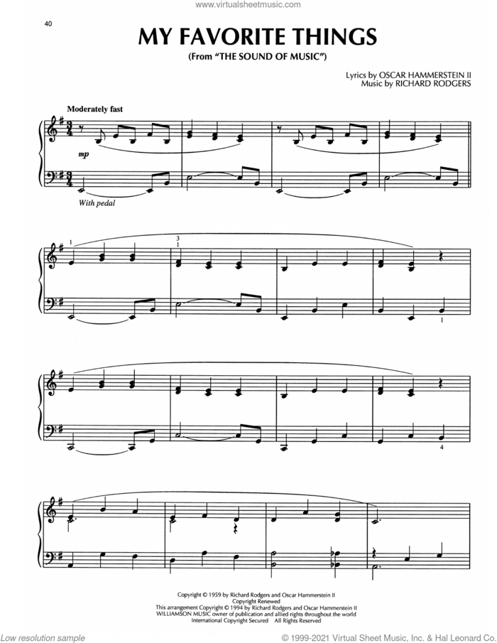 My Favorite Things (from The Sound Of Music) (arr. Bill Boyd) sheet music for piano solo by Rodgers & Hammerstein, Bill Boyd, Oscar II Hammerstein and Richard Rodgers, intermediate skill level