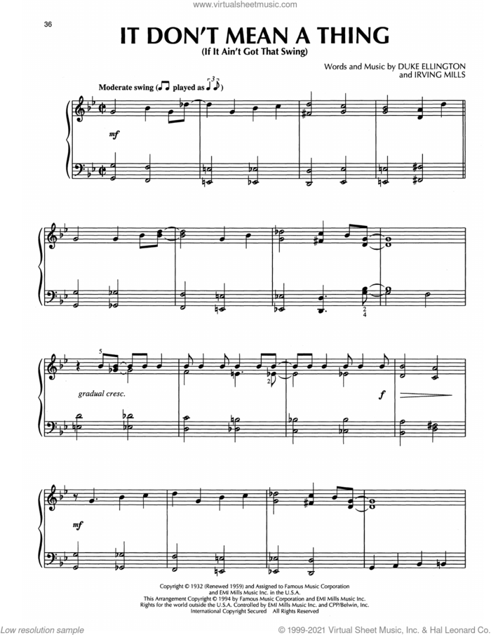 It Don't Mean A Thing (If It Ain't Got That Swing) (arr. Bill Boyd) sheet music for piano solo by Duke Ellington, Bill Boyd and Irving Mills, intermediate skill level