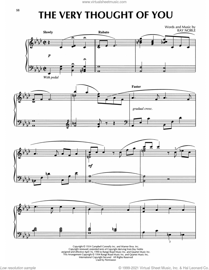 The Very Thought Of You (arr. Bill Boyd) sheet music for piano solo by Ray Noble, Bill Boyd, Frank Sinatra, Kate Smith, Nat King Cole, Ray Conniff and Ricky Nelson, intermediate skill level