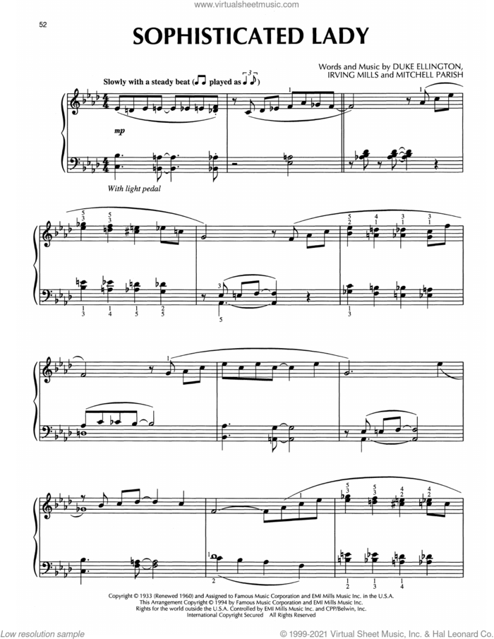 Sophisticated Lady (arr. Bill Boyd) sheet music for piano solo by Duke Ellington, Bill Boyd, Irving Mills and Mitchell Parish, intermediate skill level