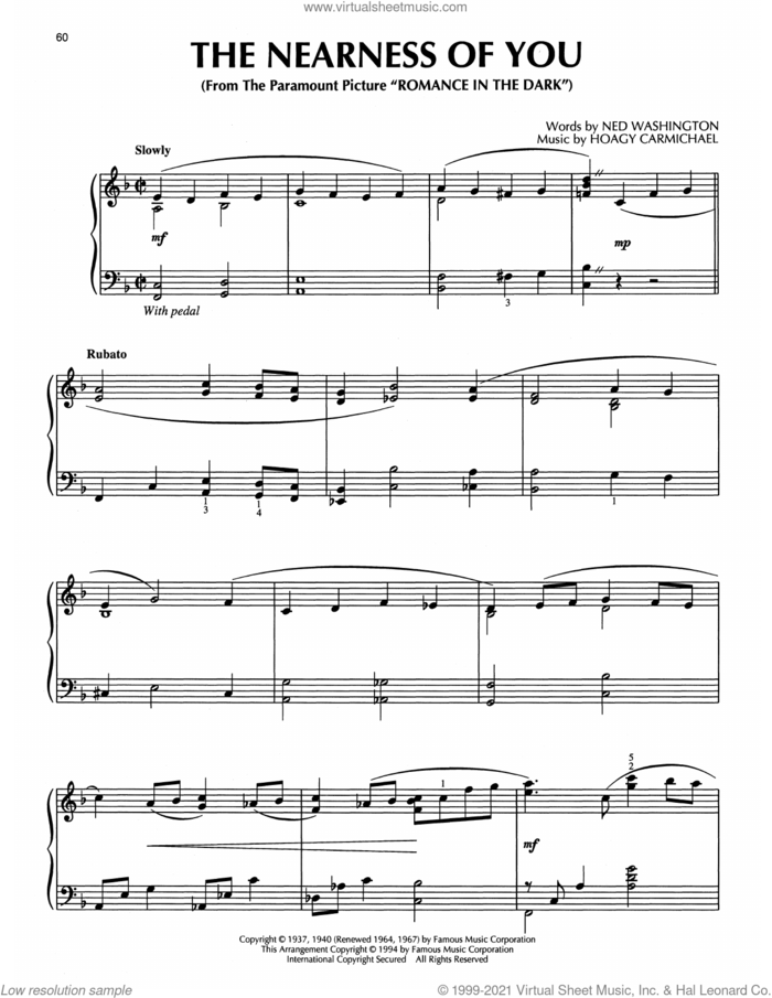 The Nearness Of You (from Romance In The Dark) (arr. Bill Boyd) sheet music for piano solo by George Shearing, Bill Boyd, Hoagy Carmichael and Ned Washington, intermediate skill level
