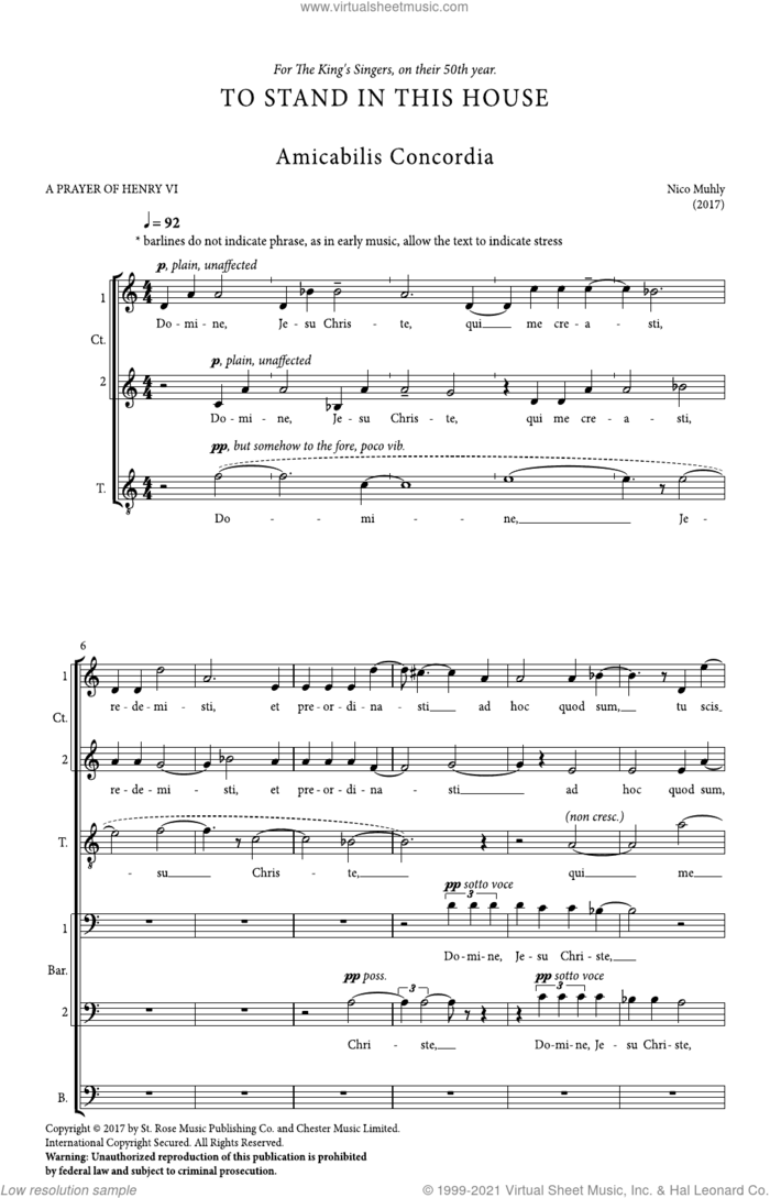 To Stand In This House sheet music for choir (TTBB: tenor, bass) by Nico Muhly, classical score, intermediate skill level