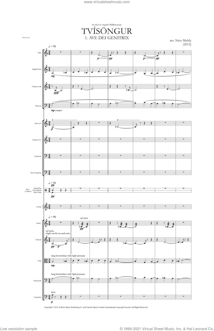Tvisongur sheet music for orchestra (full score) by Nico Muhly, classical score, intermediate skill level