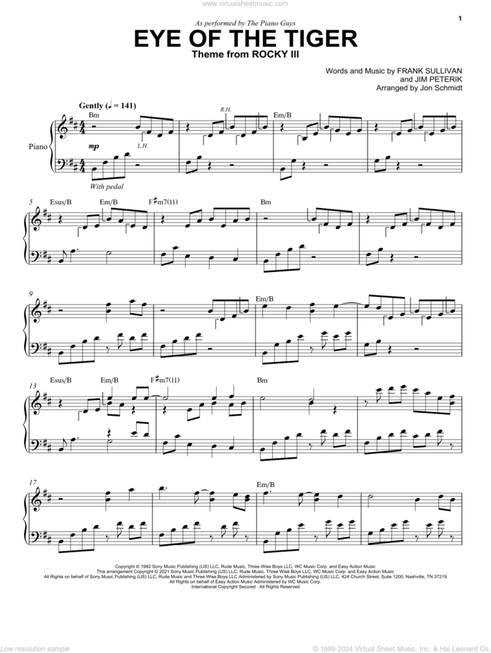 Eye Of The Tiger sheet music for piano solo by The Piano Guys, Survivor, Frank Sullivan and Jim Peterik, intermediate skill level
