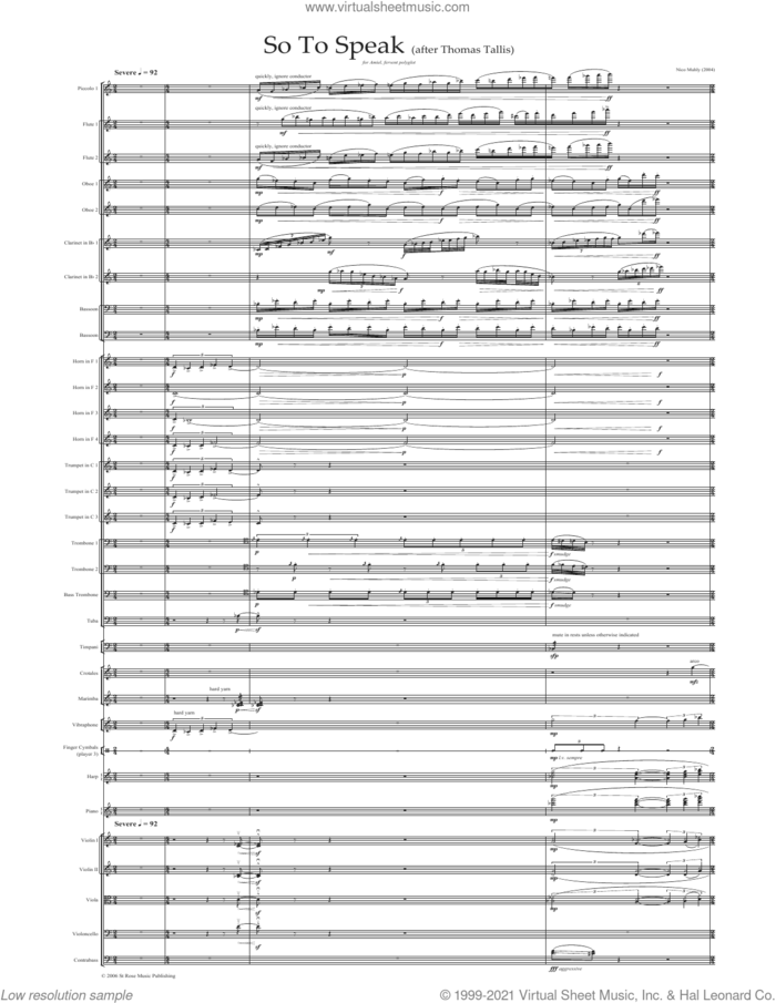 So To Speak (Study Score) sheet music for orchestra (score) by Nico Muhly, classical score, intermediate skill level