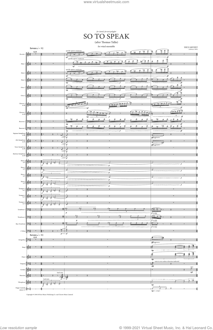 So To Speak (Full Score) sheet music for orchestra (full score) by Nico Muhly, classical score, intermediate skill level