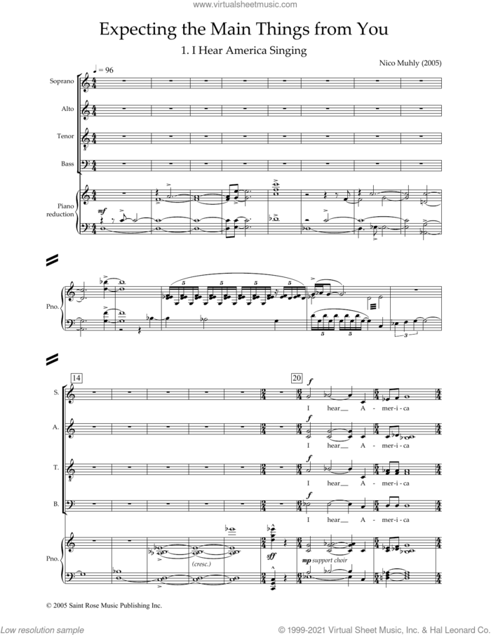 Expecting The Main Things From You (SATB and Piano) sheet music for orchestra/band (vocal score) by Nico Muhly, classical score, intermediate skill level