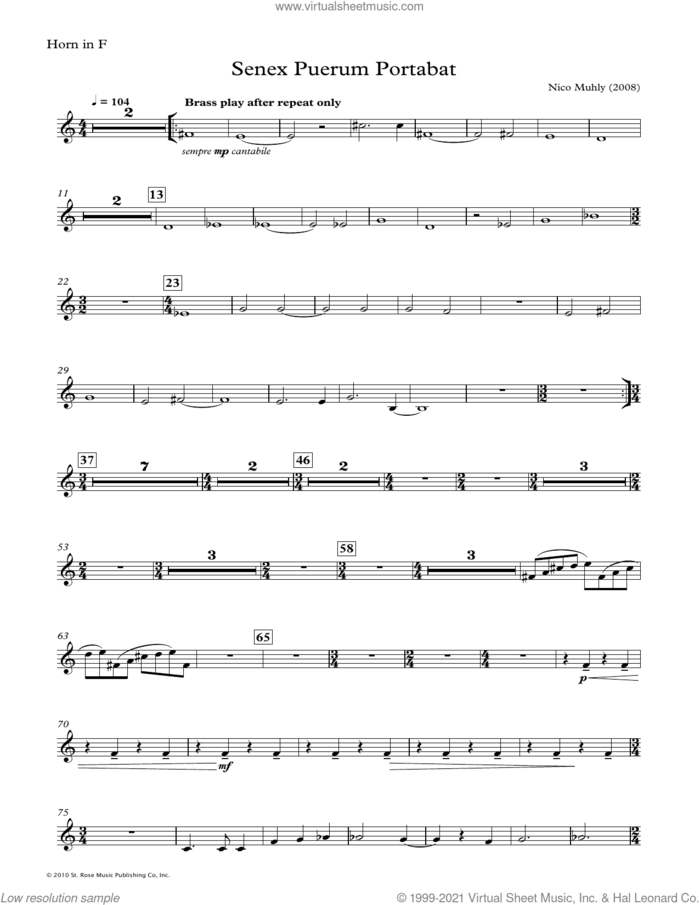 Senex Puerum Portabat sheet music for orchestra/band (parts) by Nico Muhly, classical score, intermediate skill level