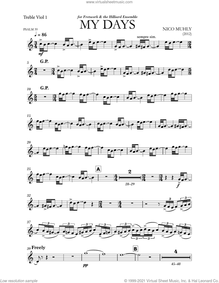 My Days sheet music for orchestra/band (parts) by Nico Muhly, classical score, intermediate skill level