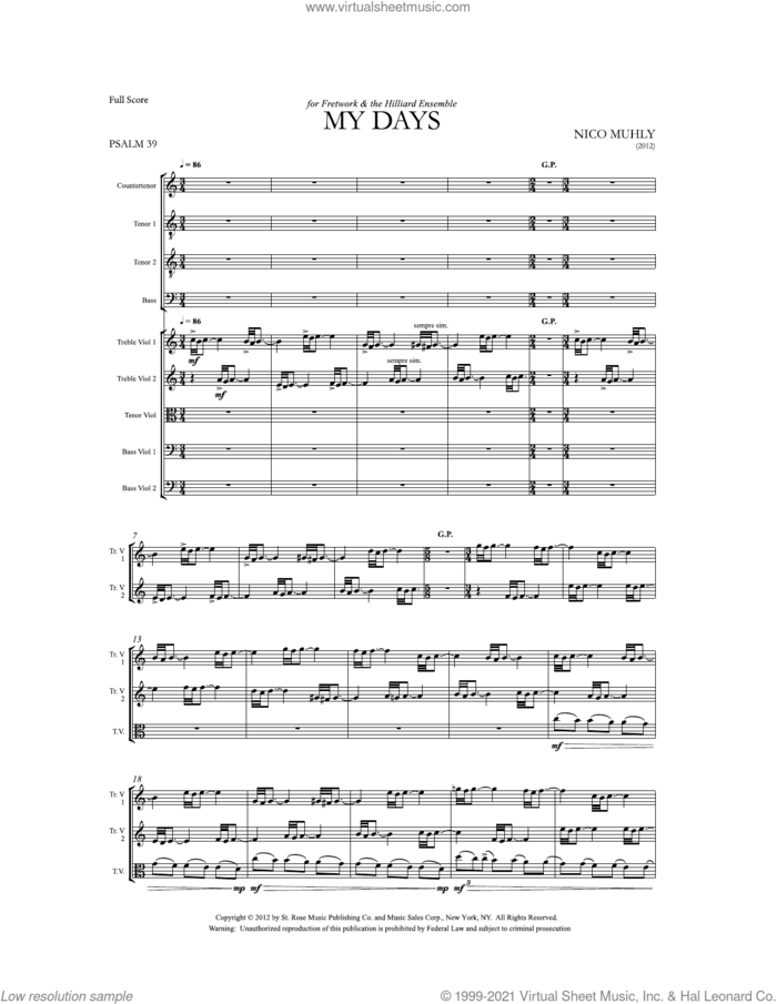 My Days sheet music for orchestra/band (score) by Nico Muhly, classical score, intermediate skill level