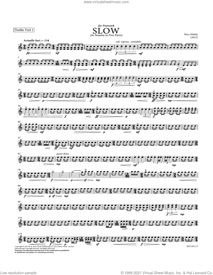 Slow (Parts) sheet music for string orchestra by Nico Muhly, classical score, intermediate skill level