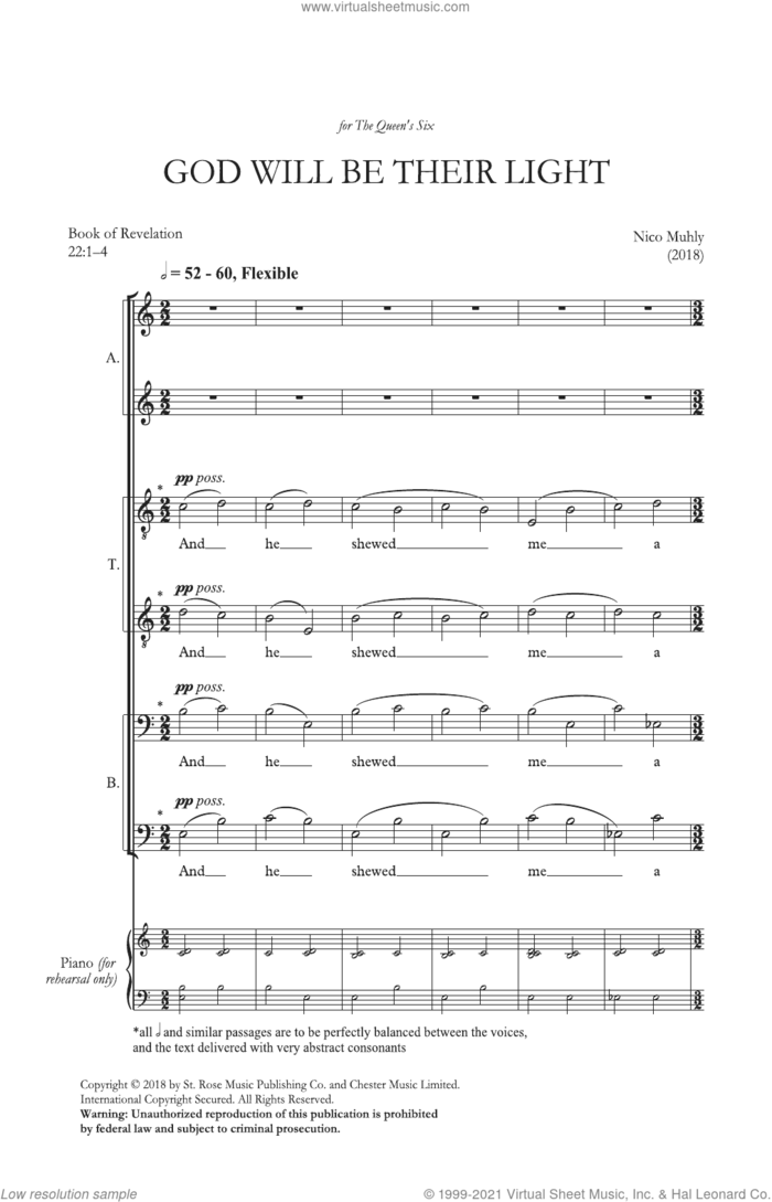 God Will Be Their Light (AATTBB Choir) sheet music for choir by Nico Muhly, classical score, intermediate skill level