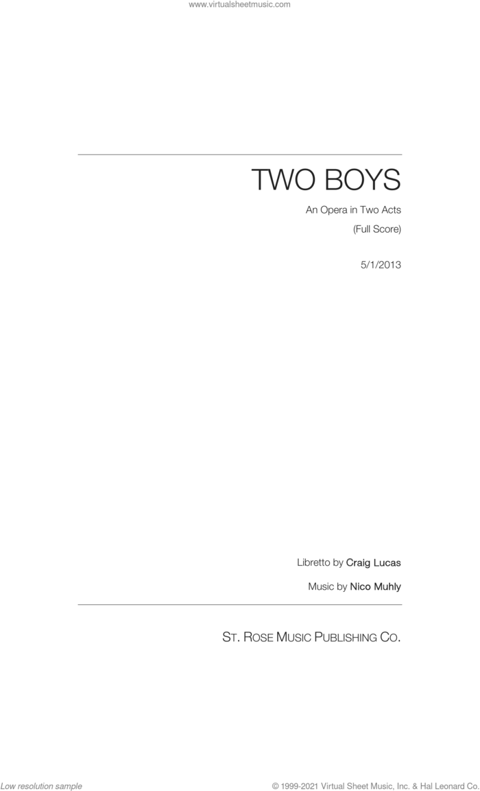 Two Boys sheet music for orchestra (score) by Nico Muhly and Craig Lucas, classical score, intermediate skill level