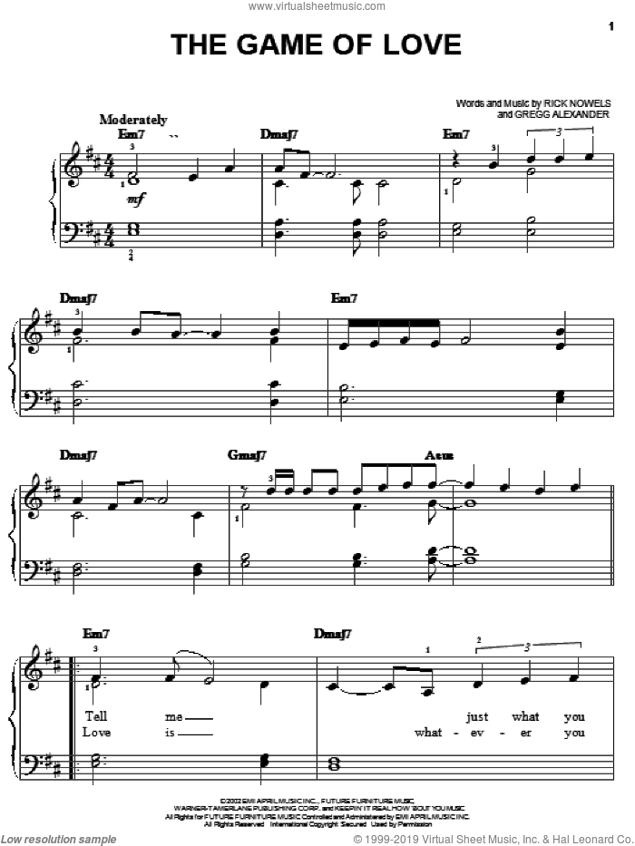 The Game Of Love sheet music for piano solo by Santana featuring Michelle Branch, Gregg Alexander and Rick Nowels, easy skill level