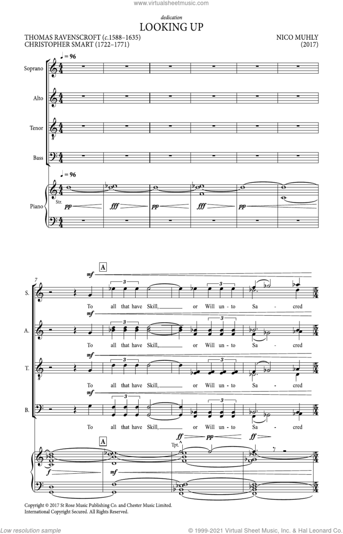 Looking Up sheet music for choir (SATB: soprano, alto, tenor, bass) by Nico Muhly, classical score, intermediate skill level