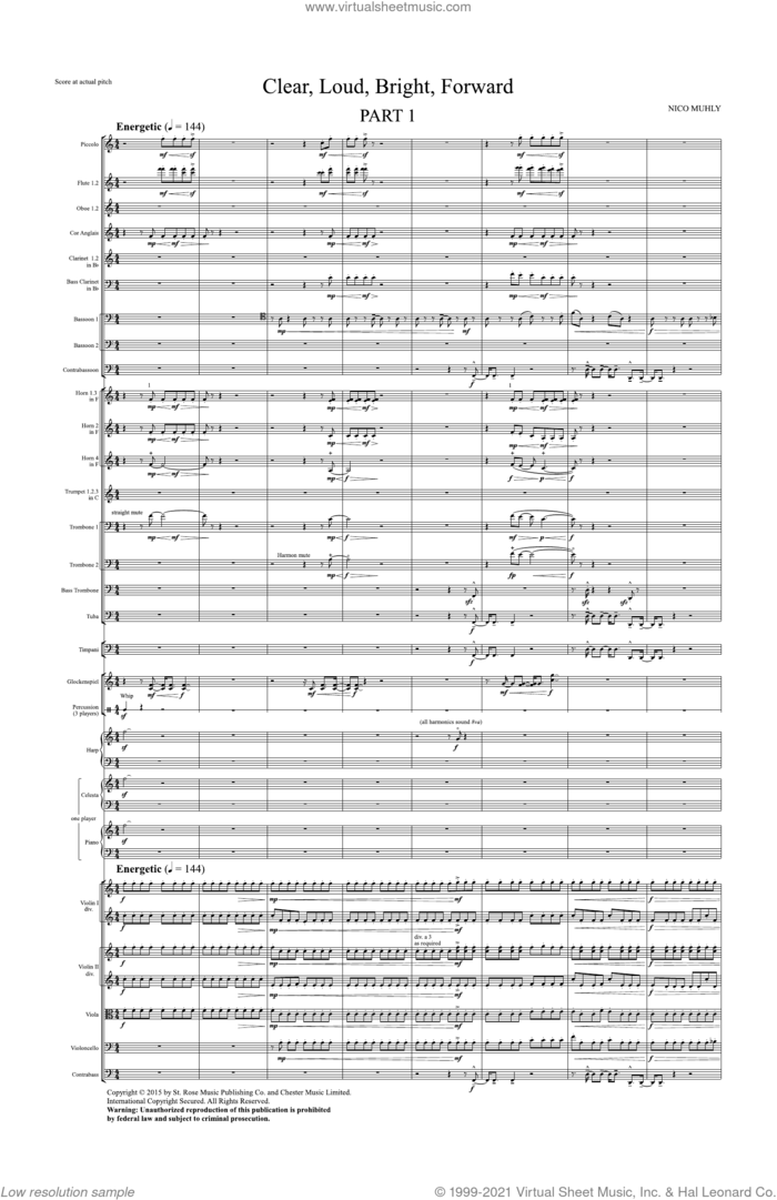 Clear, Loud, Bright, Forward sheet music for orchestra (full score) by Nico Muhly, classical score, intermediate skill level