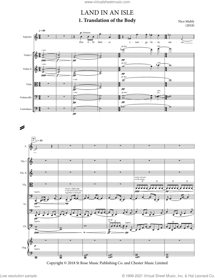 Land In An Isle (Score) sheet music for percussions by Nico Muhly, classical score, intermediate skill level