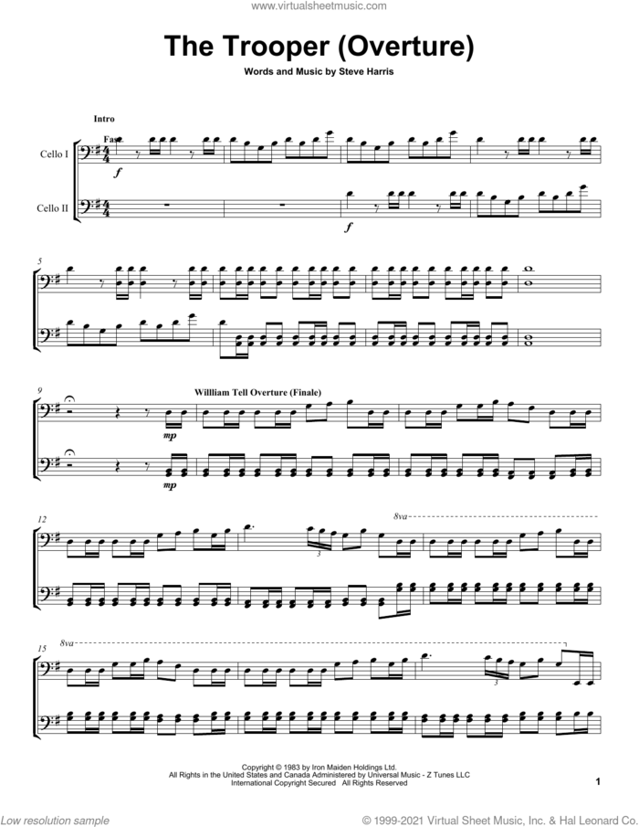 The Trooper sheet music for two cellos (duet, duets) by 2Cellos, Iron Maiden and Steve Harris, intermediate skill level