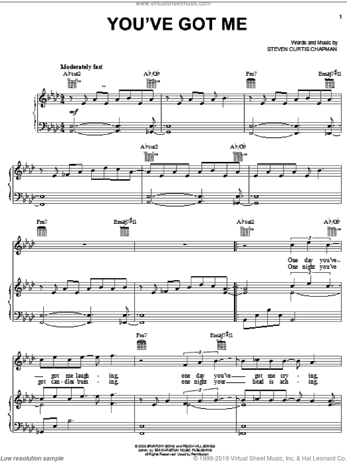 You've Got Me sheet music for voice, piano or guitar by Steven Curtis Chapman, intermediate skill level