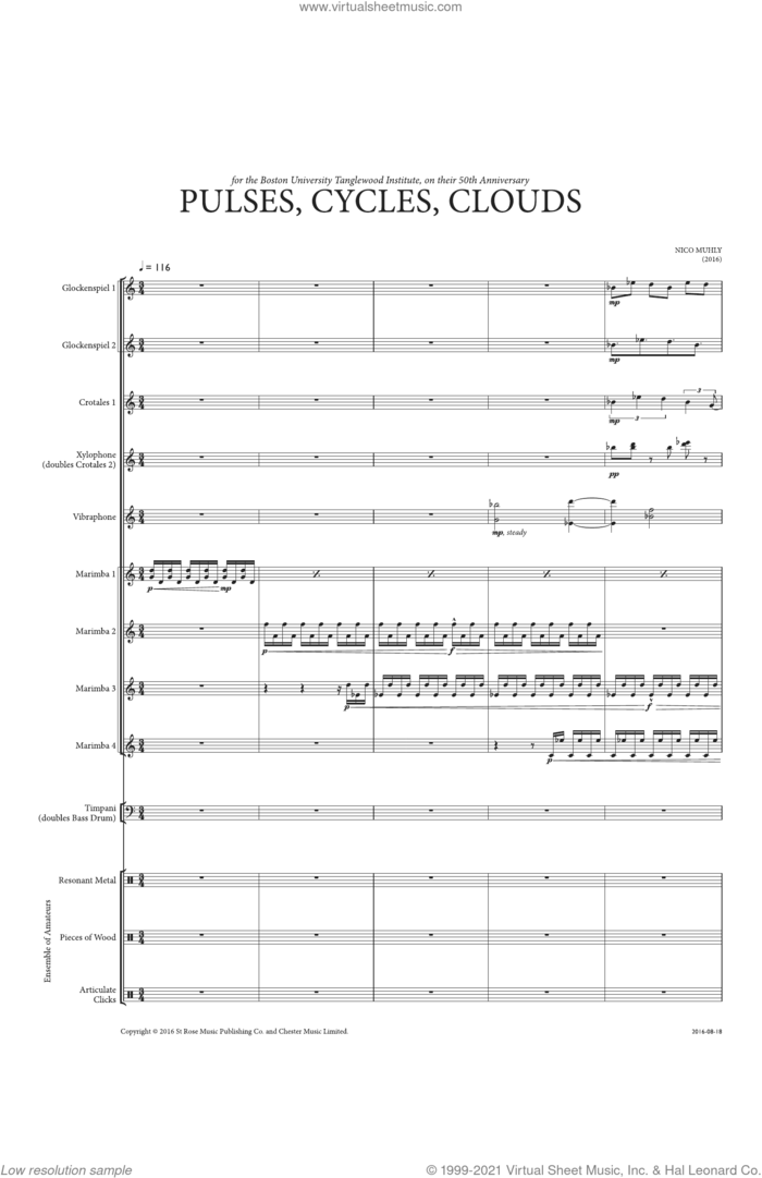 Pulses, Cycles, Clouds (Score) sheet music for percussions by Nico Muhly, classical score, intermediate skill level