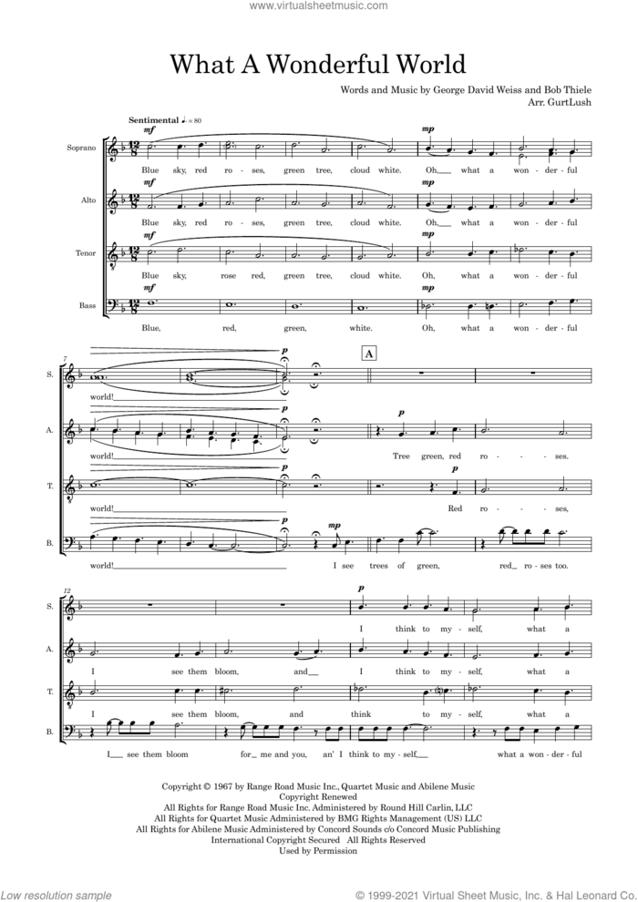 What A Wonderful World (arr. Sam Burns) sheet music for choir (SSAATB) by Louis Armstrong, Sam Burns, Bob Thiele and George David Weiss, intermediate skill level