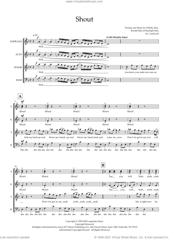 Shout (arr. Sam Burns) sheet music for choir (SSATB) by The Isley Brothers, Sam Burns, O Kelly Isley, Ronald Isley and Rudolph Isley, intermediate skill level