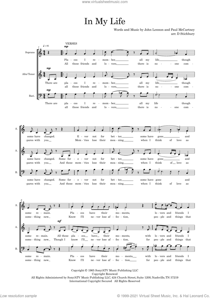 In My Life (arr. Dom Stichbury) sheet music for choir (SAB: soprano, alto, bass) by Paul McCartney, Dom Stichbury, The Beatles and John Lennon, wedding score, intermediate skill level