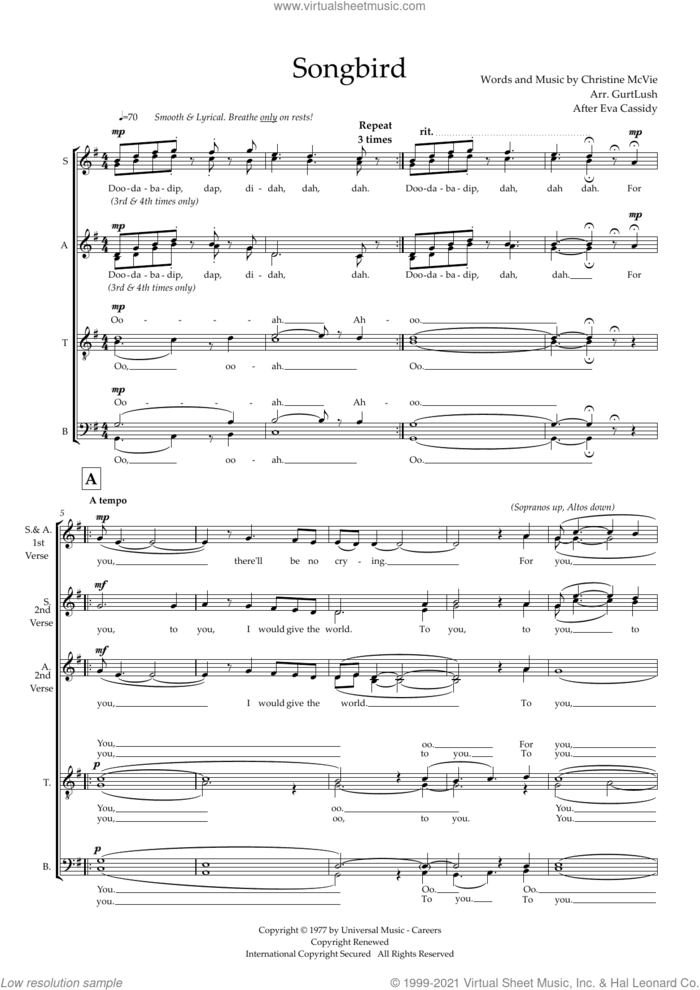 Songbird (arr. Sam Burns) sheet music for choir (SSAATTBB) by Fleetwood Mac, Sam Burns and Christine McVie, intermediate skill level