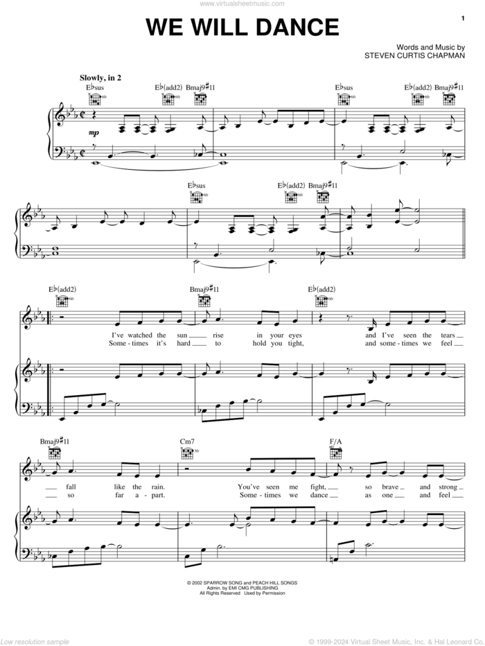 We Will Dance sheet music for voice, piano or guitar by Steven Curtis Chapman, wedding score, intermediate skill level