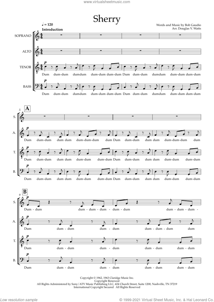 Sherry (arr. Doug Watts) sheet music for choir (SATB: soprano, alto, tenor, bass) by The Four Seasons, Doug Watts and Bob Gaudio, intermediate skill level