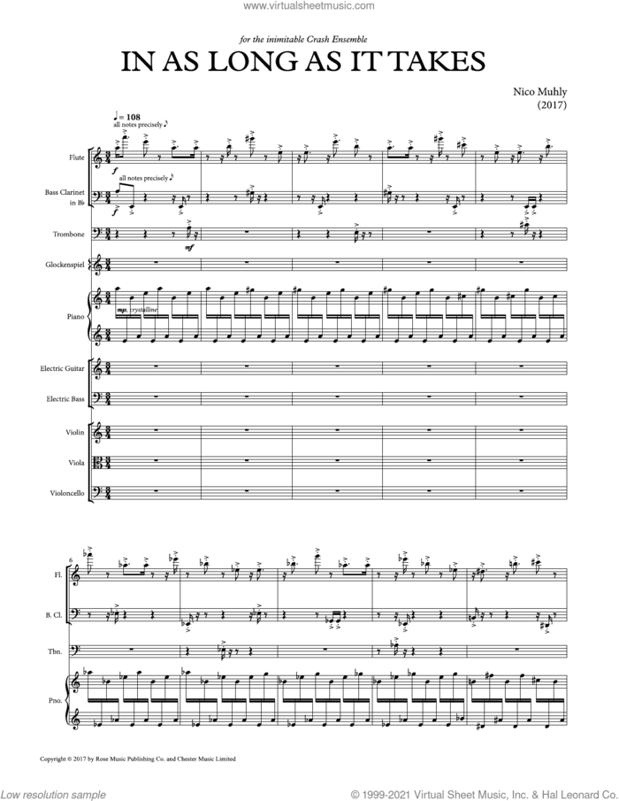 In As Long As It Takes (Score and Parts) sheet music for percussions by Nico Muhly, classical score, intermediate skill level