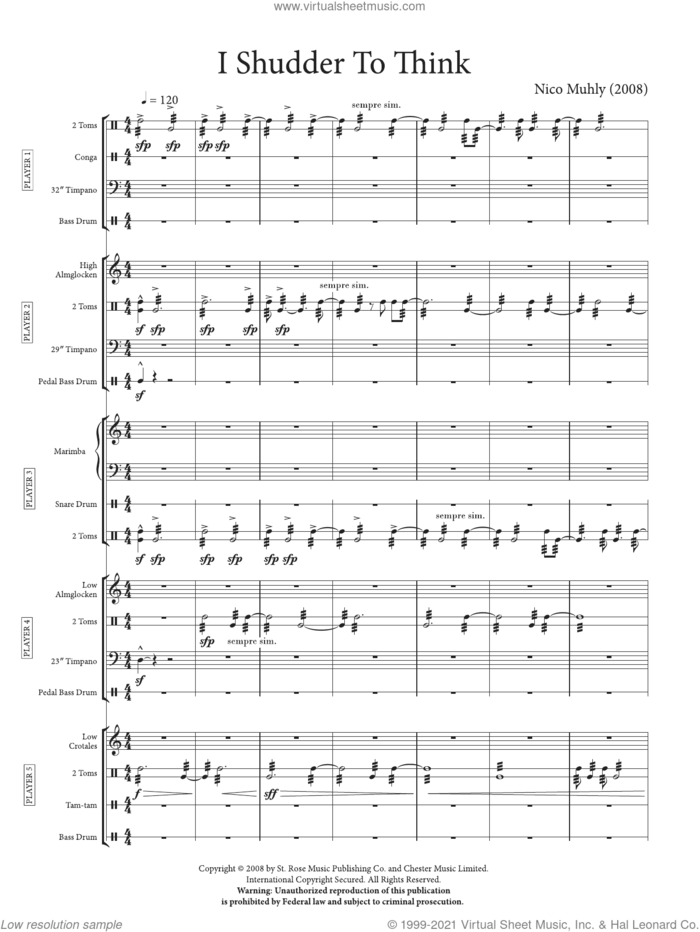 I Shudder To Think (Score and Parts) sheet music for percussions by Nico Muhly, classical score, intermediate skill level